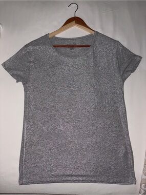 Neiman Marcus Silver Metallic Short Sleeve Crew Tee